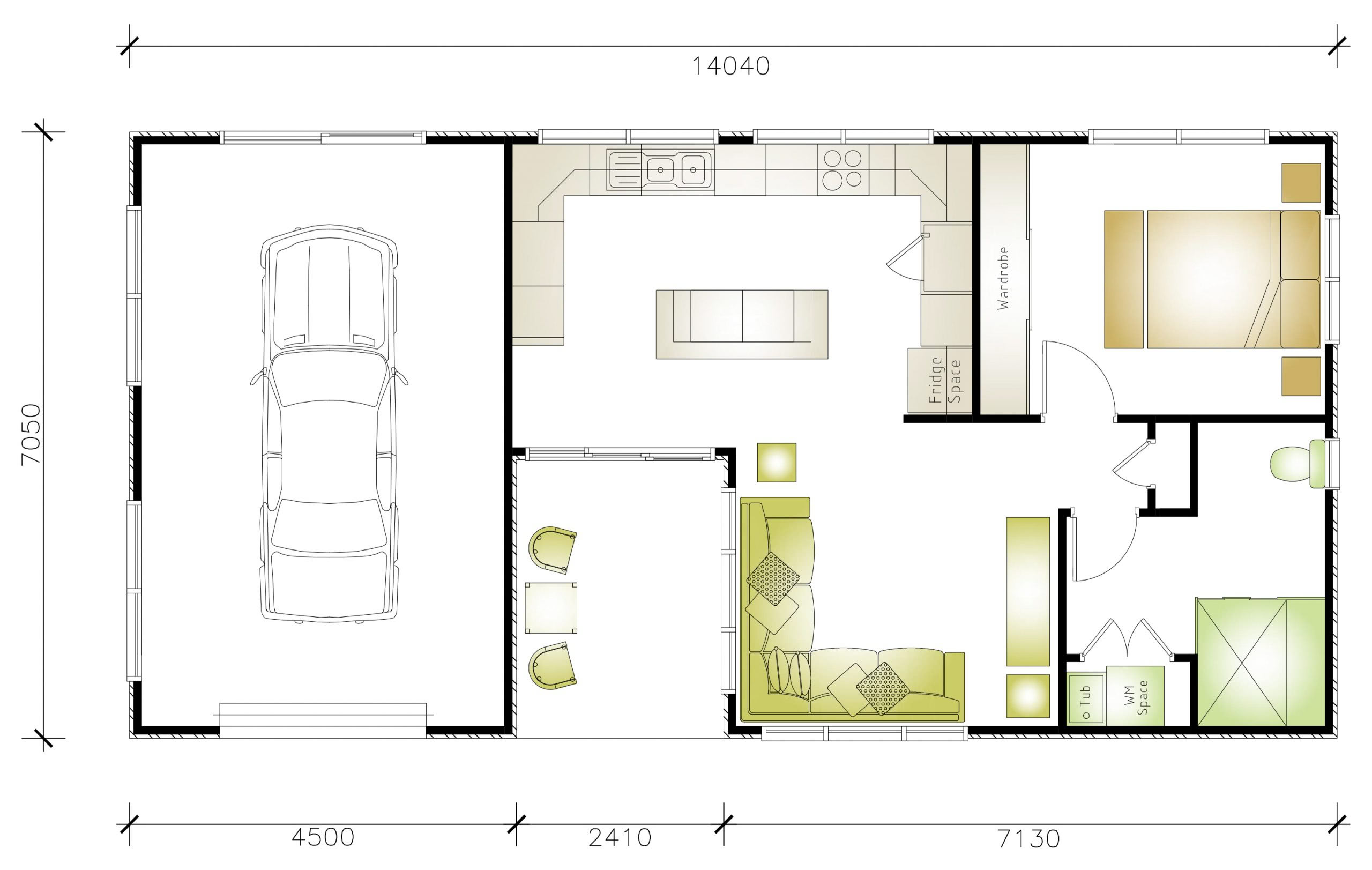 Granny flat floor plan with garage