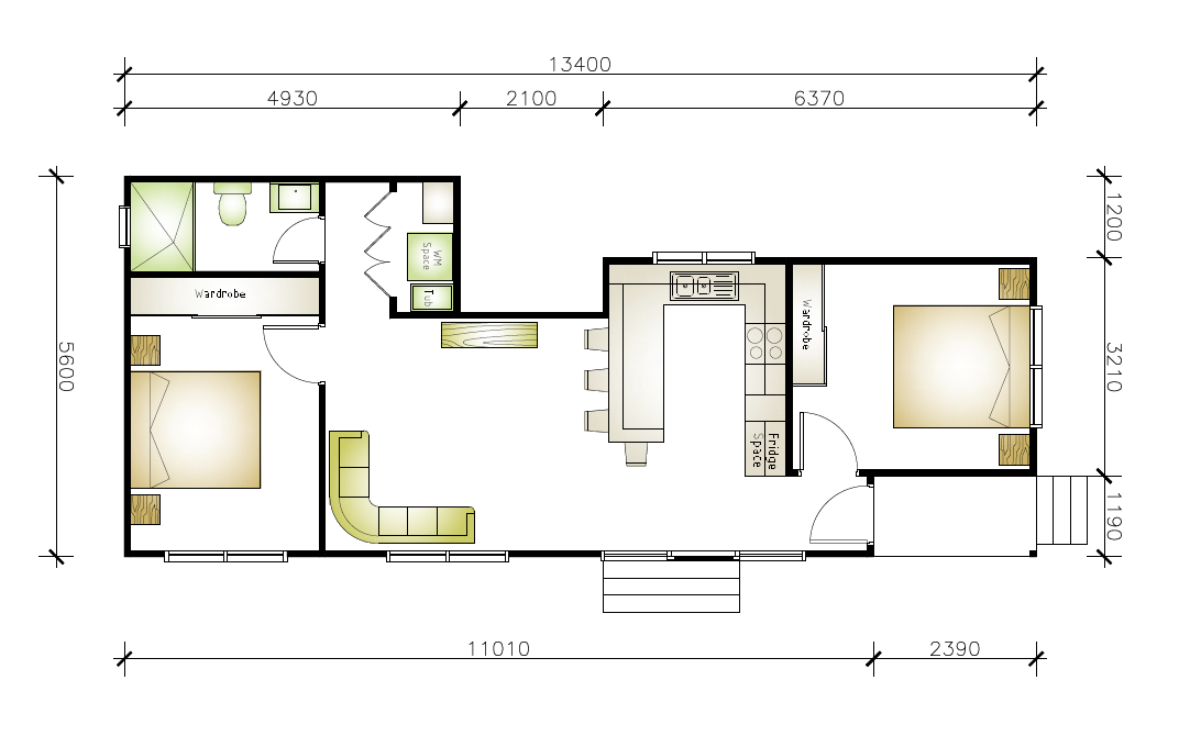Narrow granny flat floor plan designs