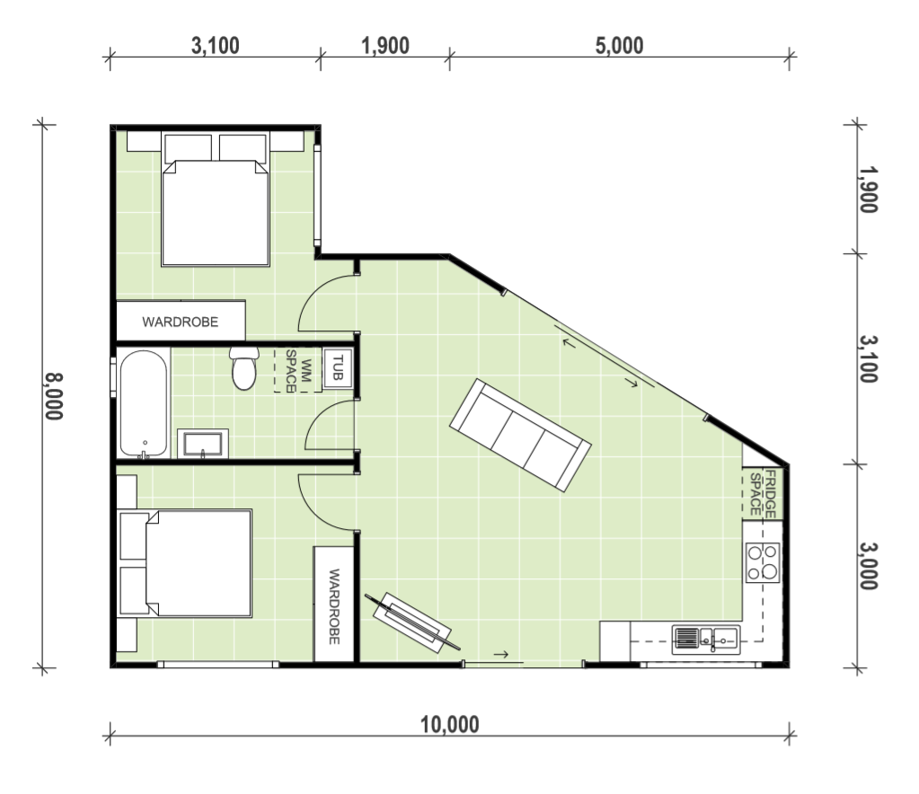 Berowra 2 bedroom granny flat floor plan