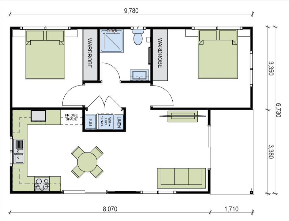 granny flat floor plan design 978- X 6730