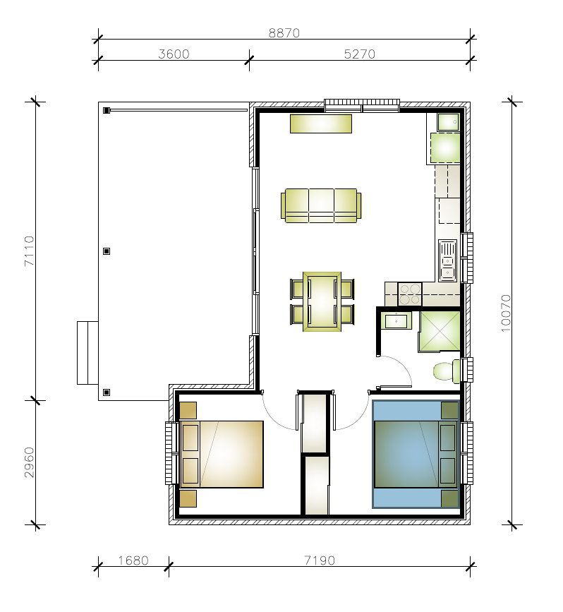granny flat floor plan with 2 bedrooms