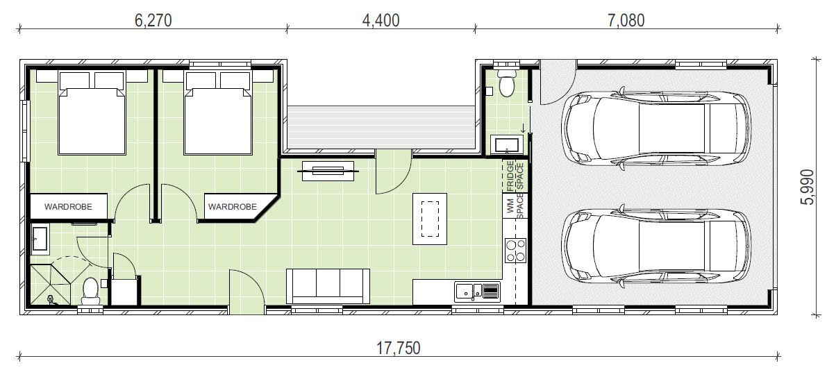 2 bedroom granny flat floor plan with garage