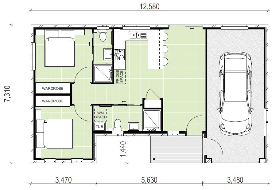 granny flat floor plan design 12580x7310
