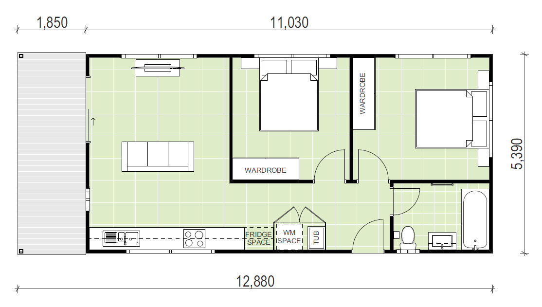2 bedroom narrow granny flat design