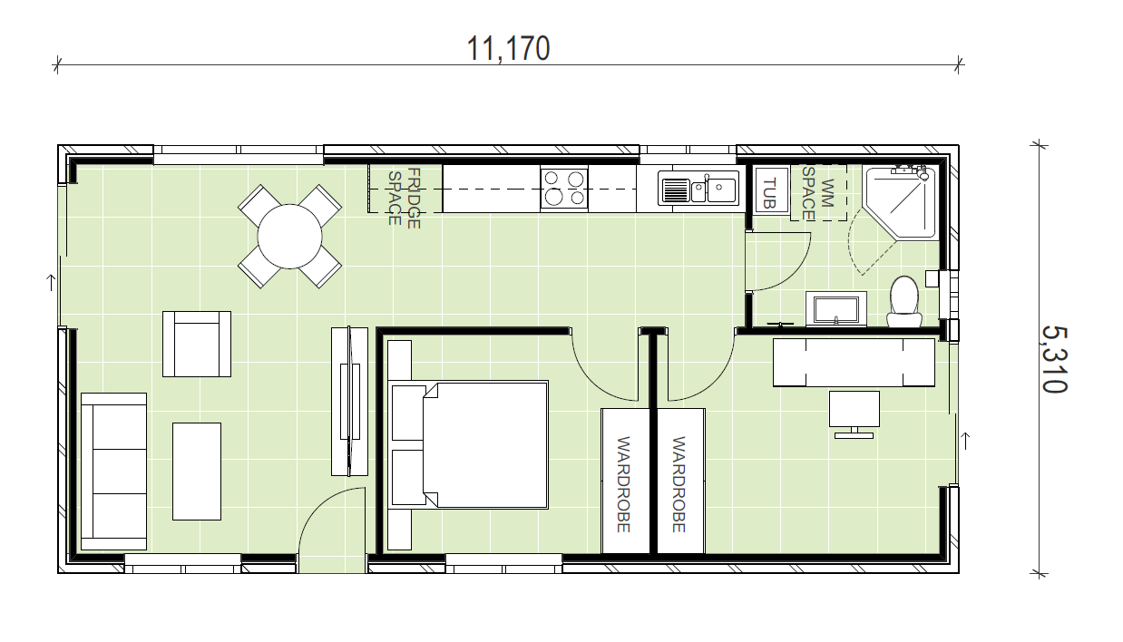 granny flat floor plan design 11170x5310