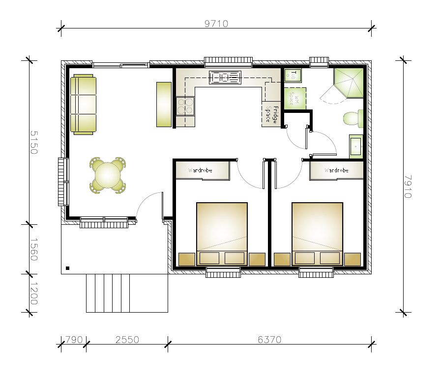 granny flat floor plan design 9710 x 7910