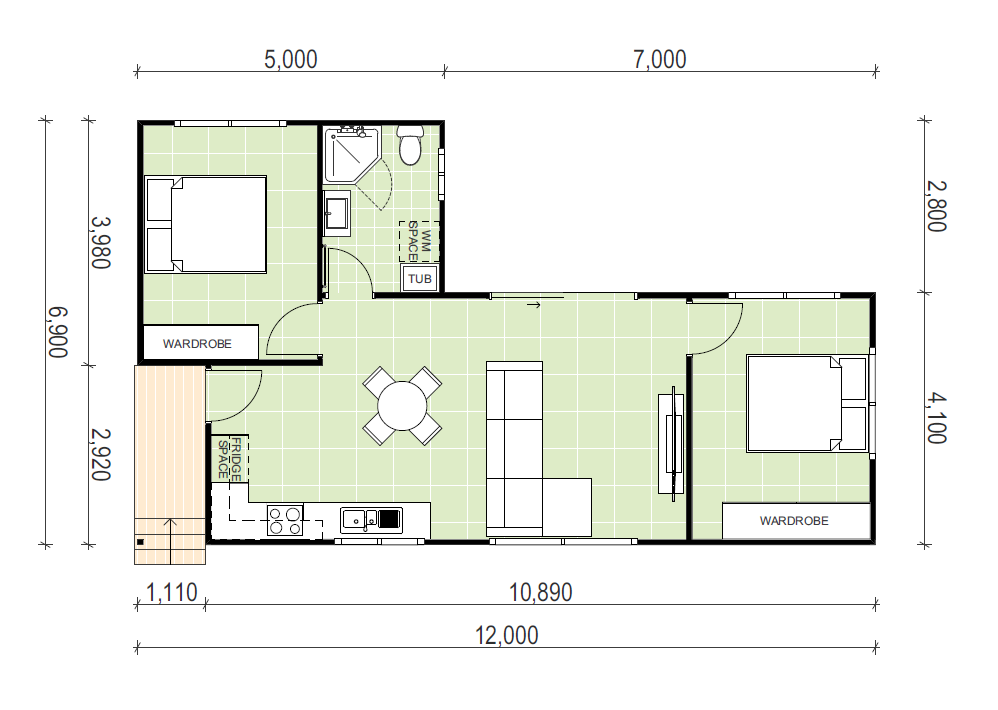 granny flat floor plan design 12000 x 6900