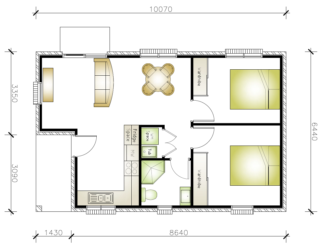 Granny flat floor plan 2 bedrooms 1 bathroom