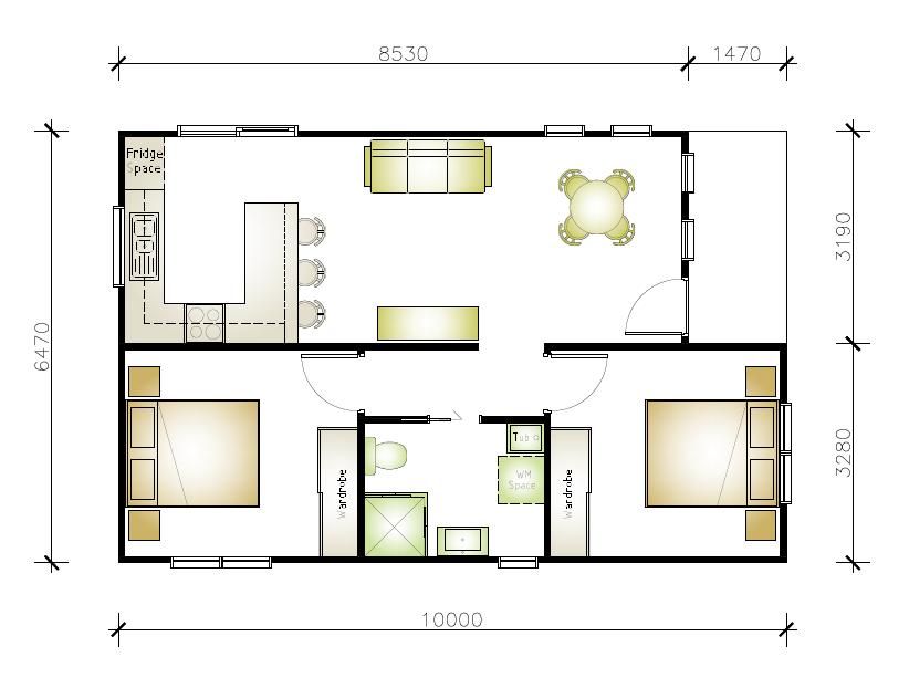 2 bedroom 1 kitchen granny flat floor plan design