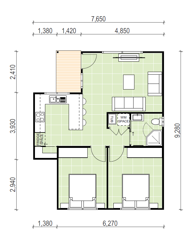 2 bedroom Granny flat floor plan