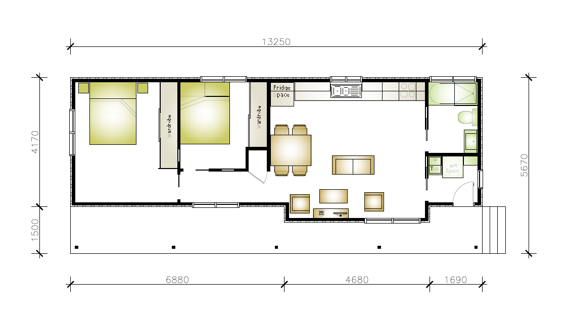 granny flat floor plan design 13250x5670