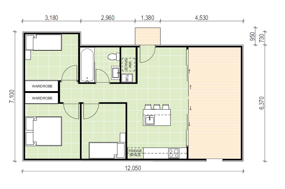 Floor plan of three bedroom granny flat