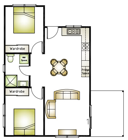 Granny flat floor plan design with 2 bedrooms