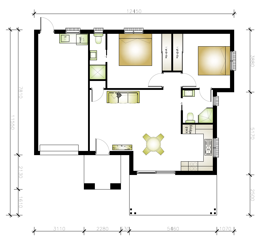 granny flat floor plan design in square land