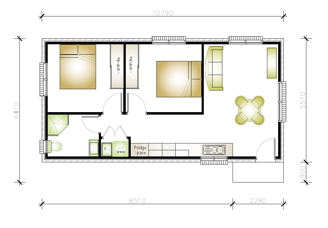 narrow 2 bedroom granny flat floor plan