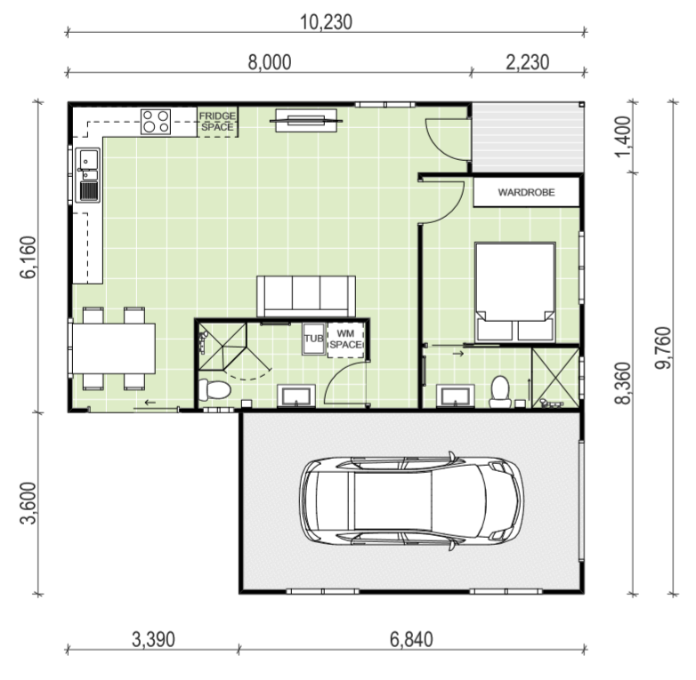 1 bedroom granny floor plan design with garage
