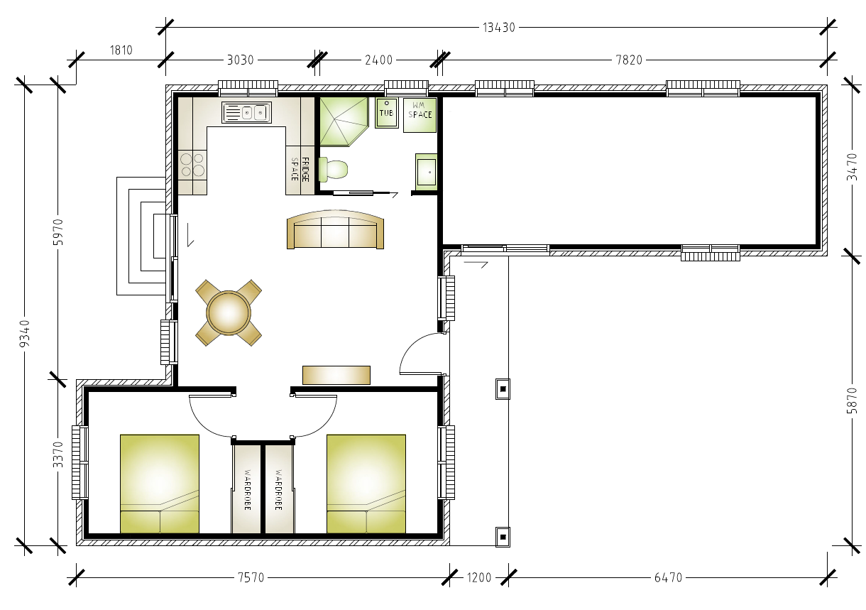 granny flat floor plan design with yard