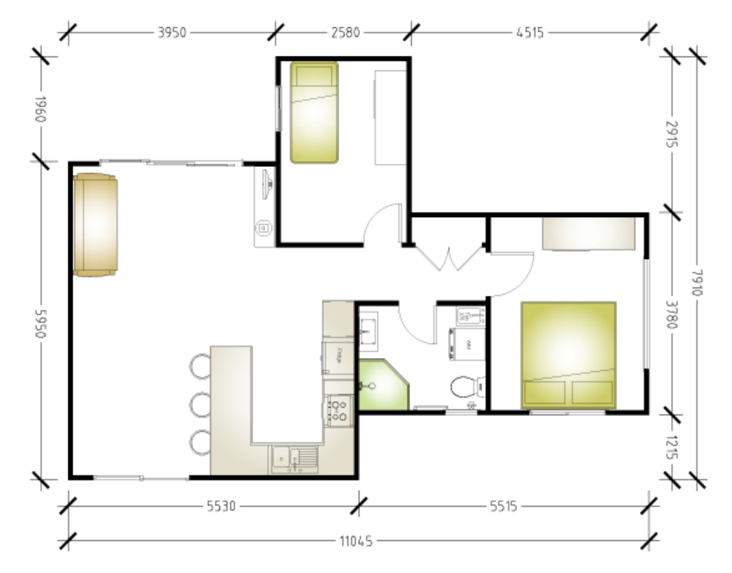 Granny flat floor plan 2 bedrooms