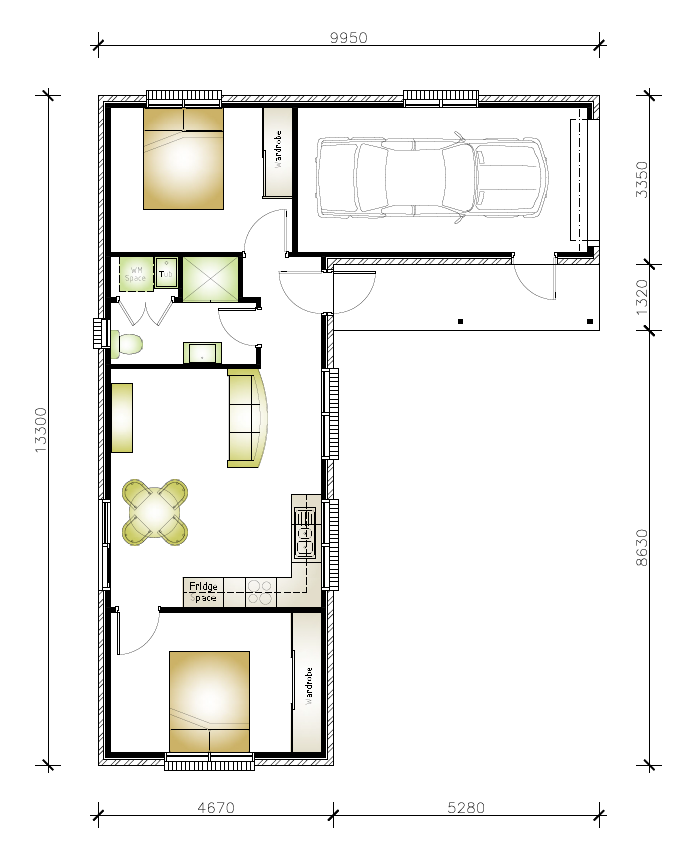 2 bedroom 1 carpark granny flat floor plan design