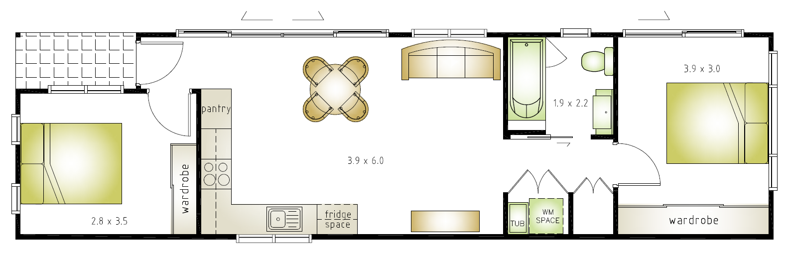 narrow land granny flat floor plan design