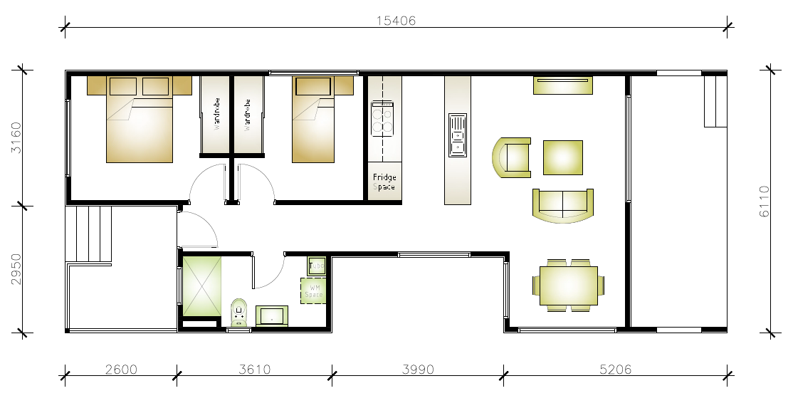 2 bedroom 1 bathroom granny flat floor plan