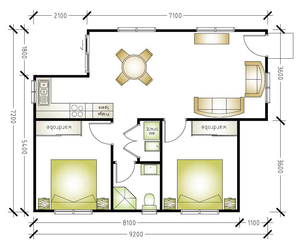 granny flat floor plan design 9200x7200