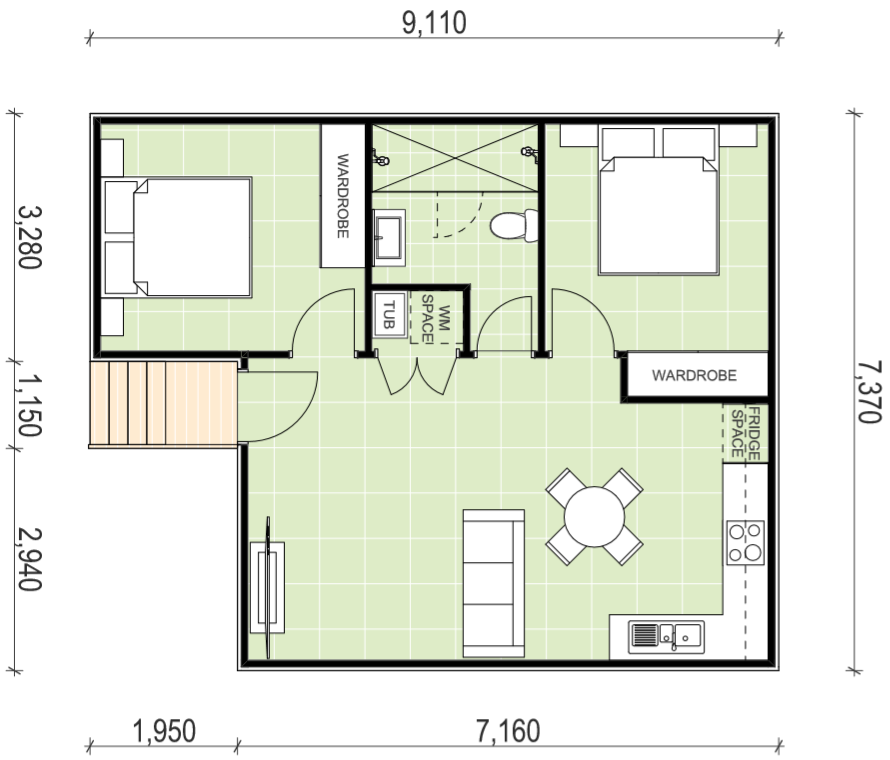 granny flat floor plan design 9110x7370