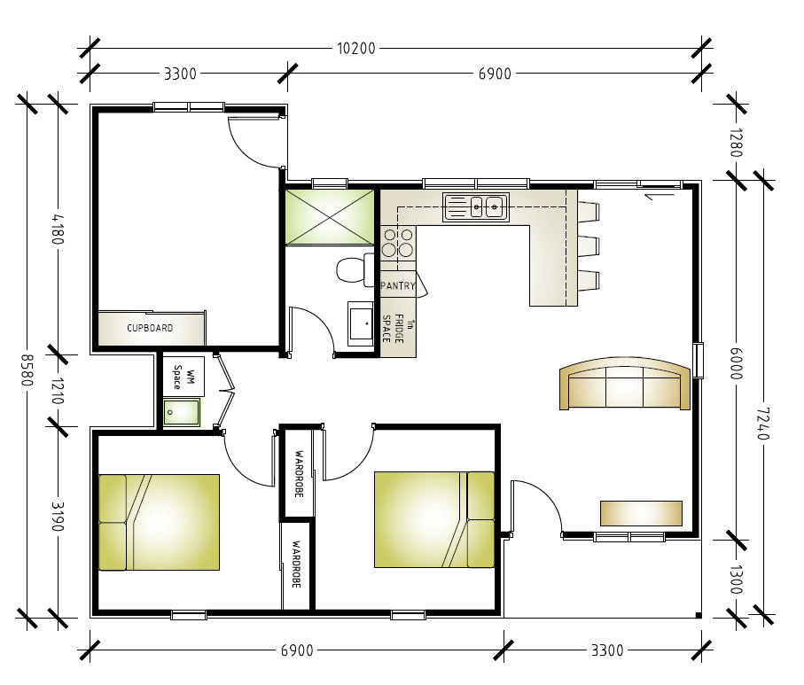 granny flat floor plan design 10200x8580