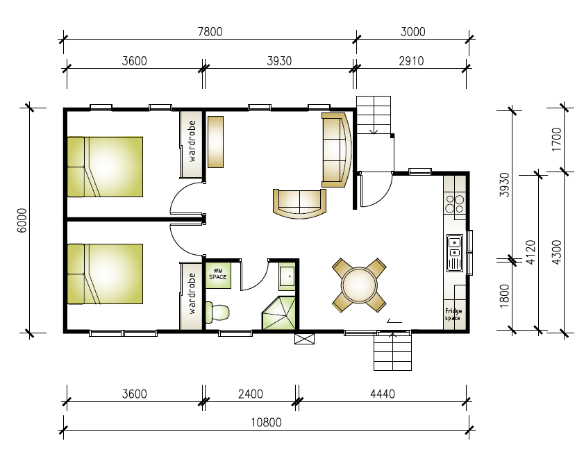 granny flat floor plan design 10800 x 6000