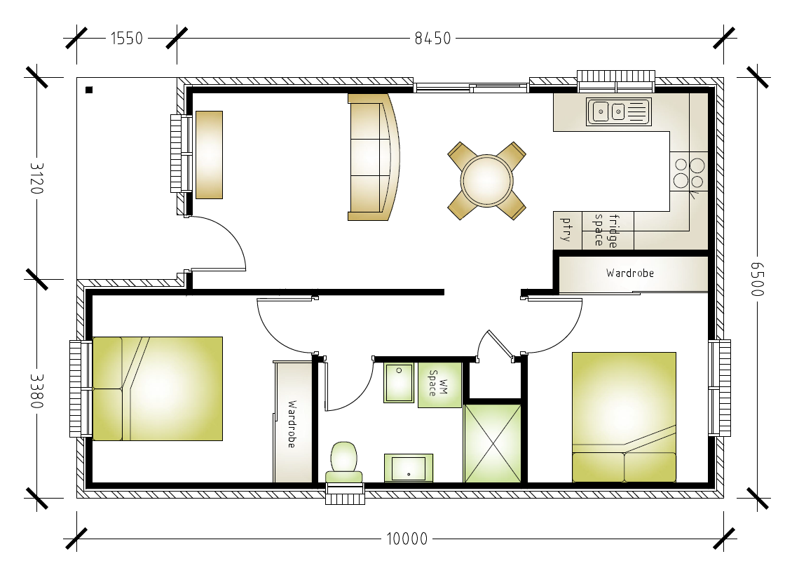 2 bedroom style granny floor plan