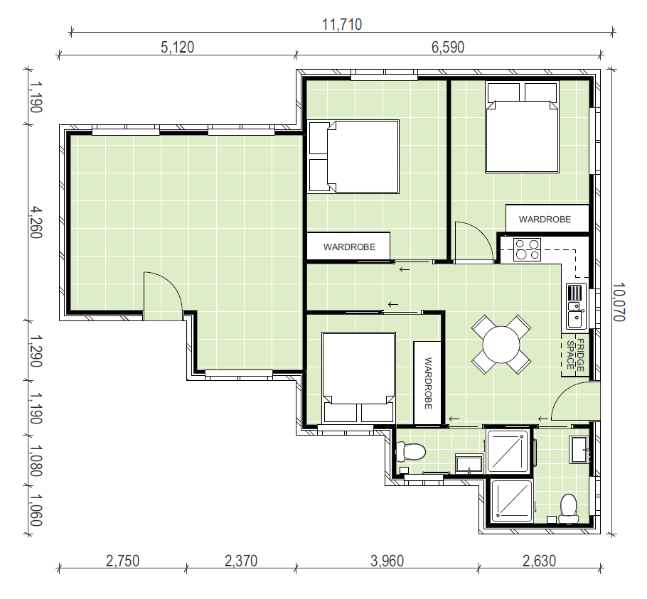 granny flat floor plan design 11710 x 10070