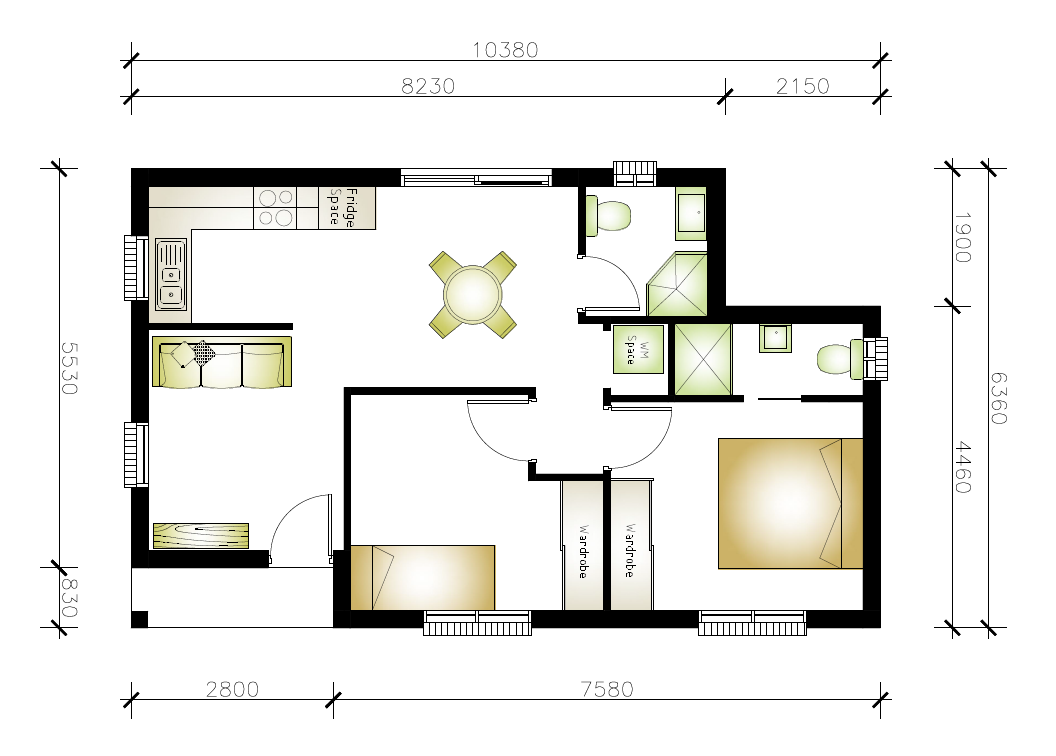 granny flat floor plan design 10380x6360
