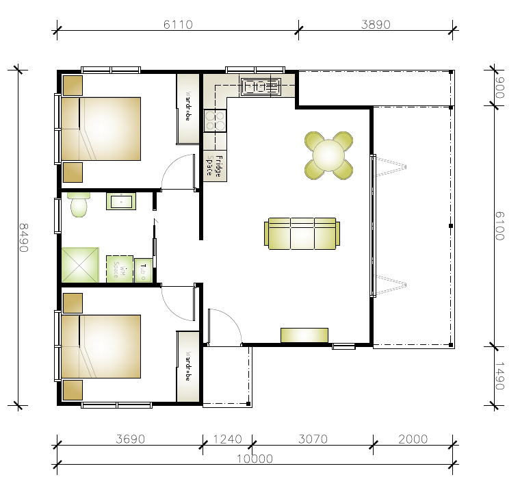 granny flat floor plan design 8490x10000
