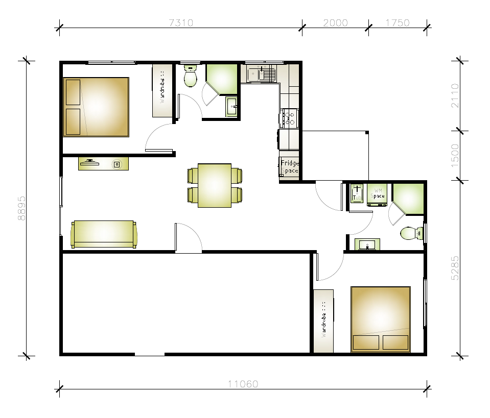 granny flat floor plan design 11060 x 8895