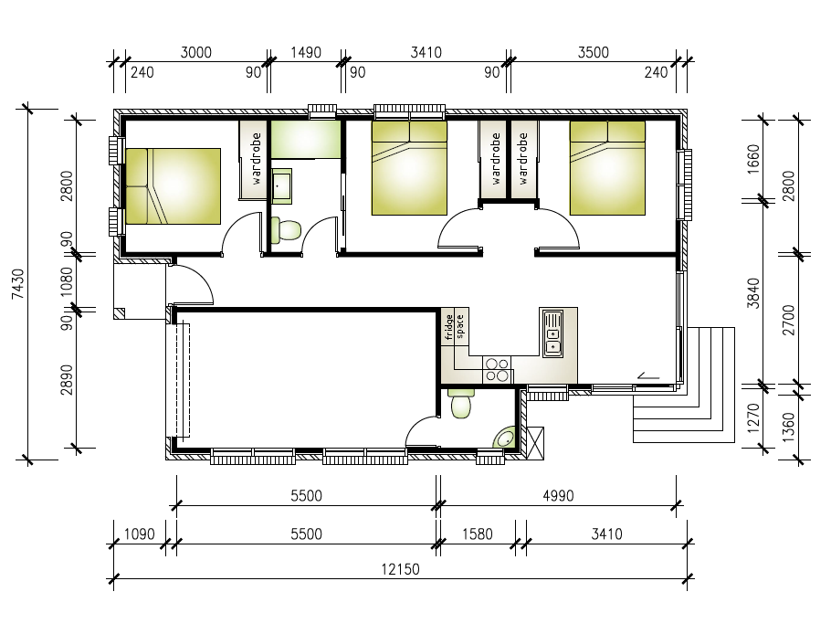 Wahroonga 3 bedroom granny flat floor plan