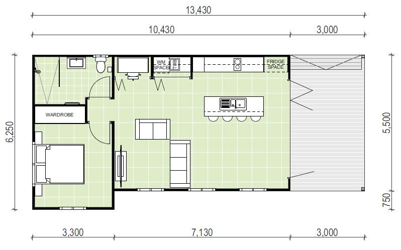 1 bedroom 1 bathroom granny flat floor plan