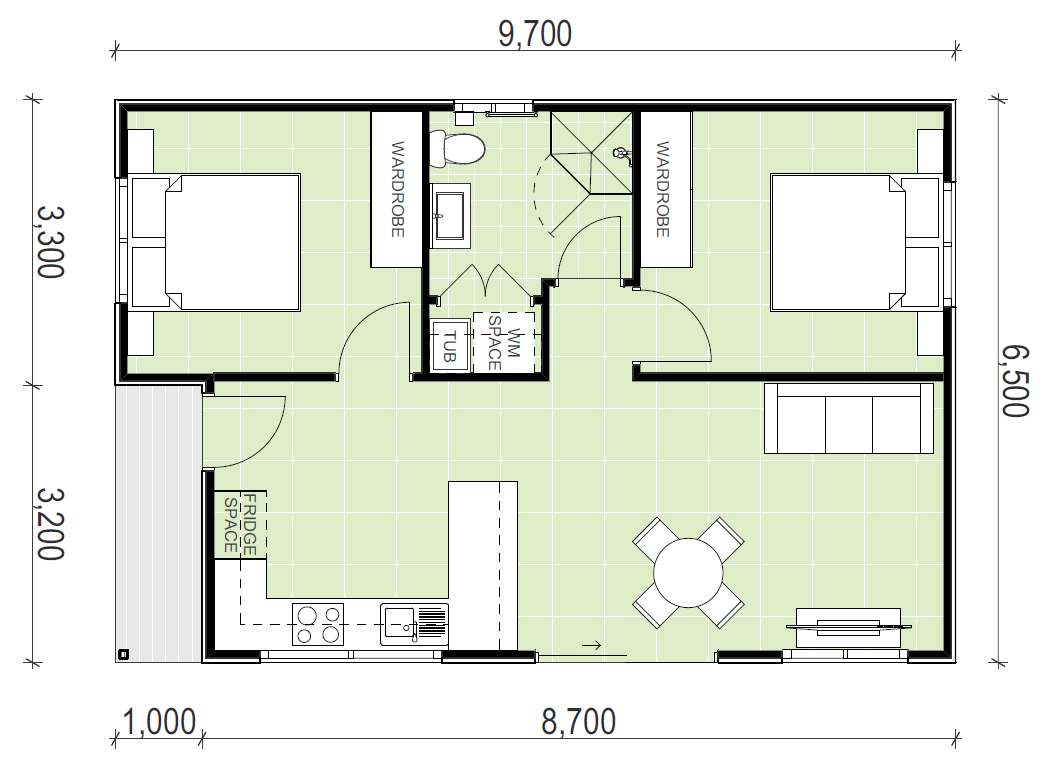 2 bedroom granny flat floor plan