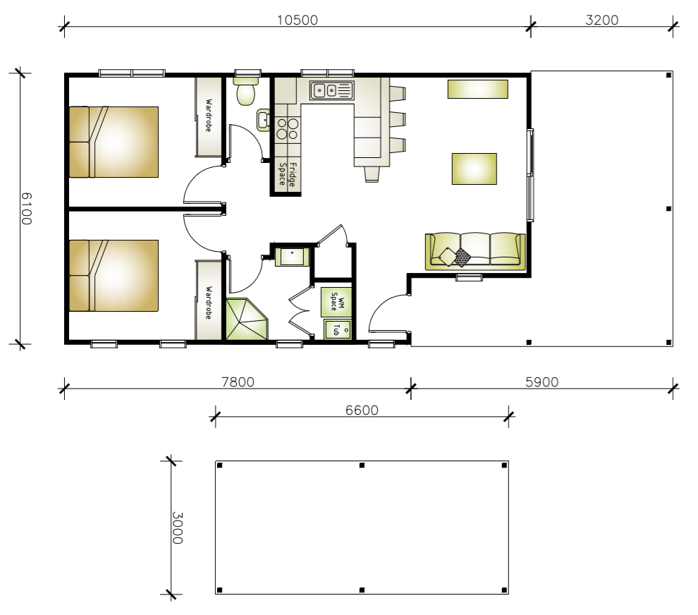 narrow granny flat floor plan design