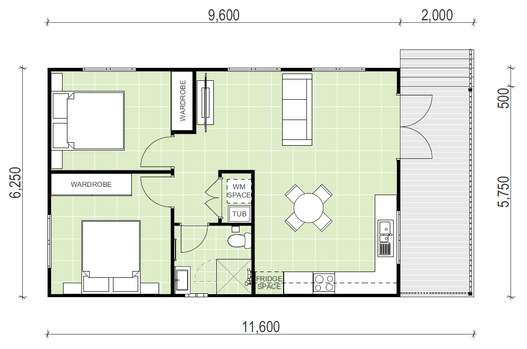 Botany 2 bedroom granny flat floor plan