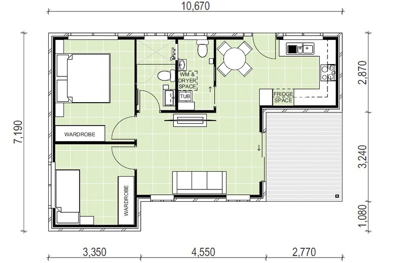 7,190 by 10,670 floor plan including front patio