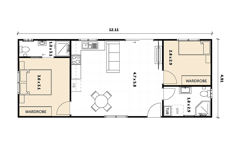 4.91 x 12.11 granny flat floor plan