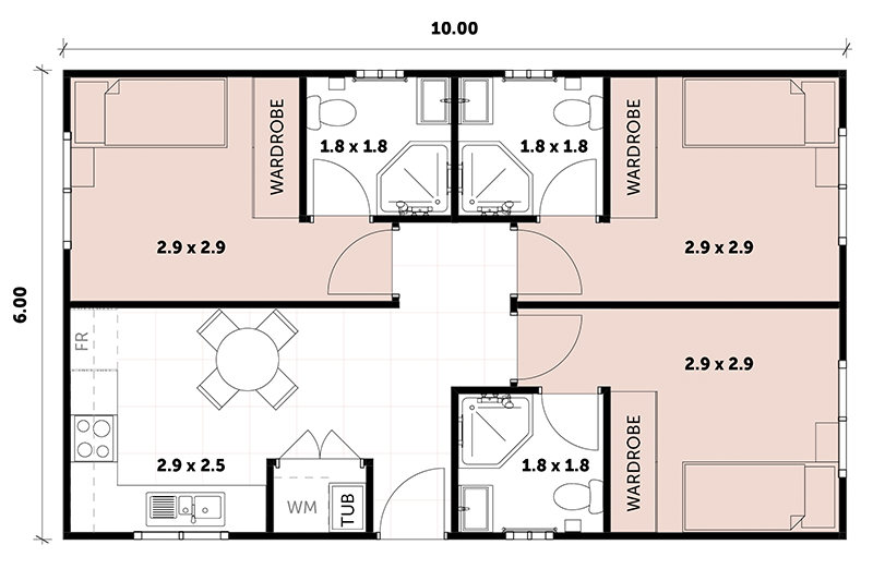 6.00 by 10.00 granny flat floor plan