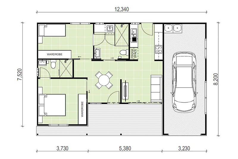 Granny flat floor plan design with garage