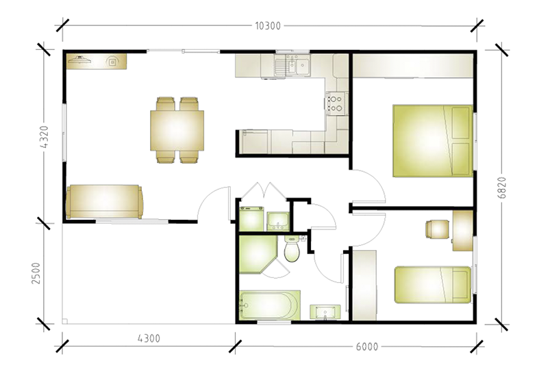 6,820 by 10,300 granny flat floor plan including small patio