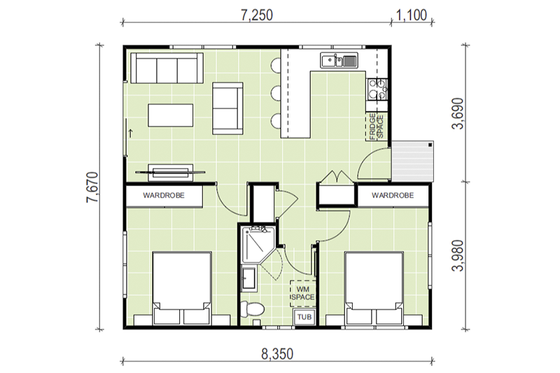 7,670 by 8,350 floor plan including small entry point
