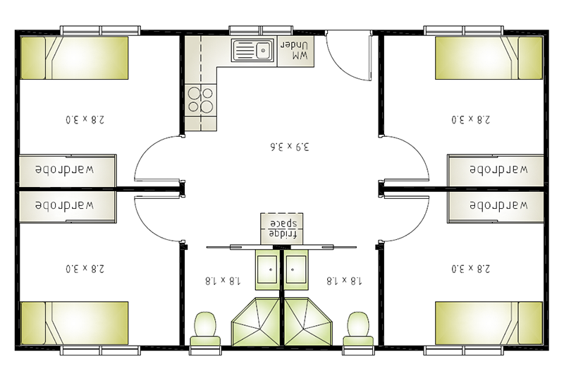 Four bedroom and two bathroom granny flat floor plan
