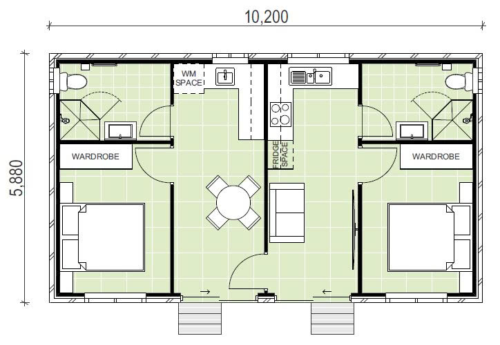 granny flat floor plan design 10200x5880