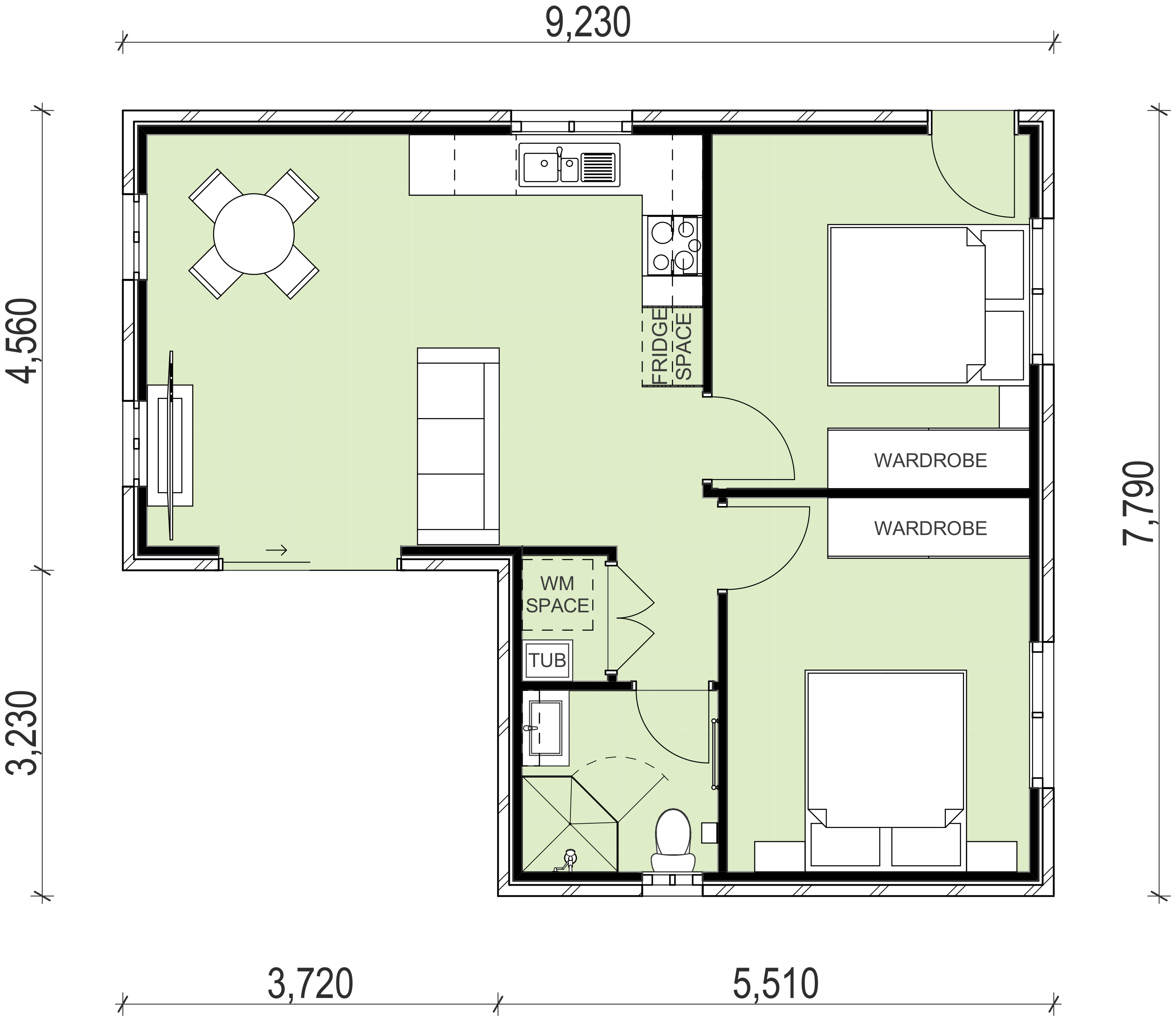 Bossley Park 2 bedroom granny flat floor plan
