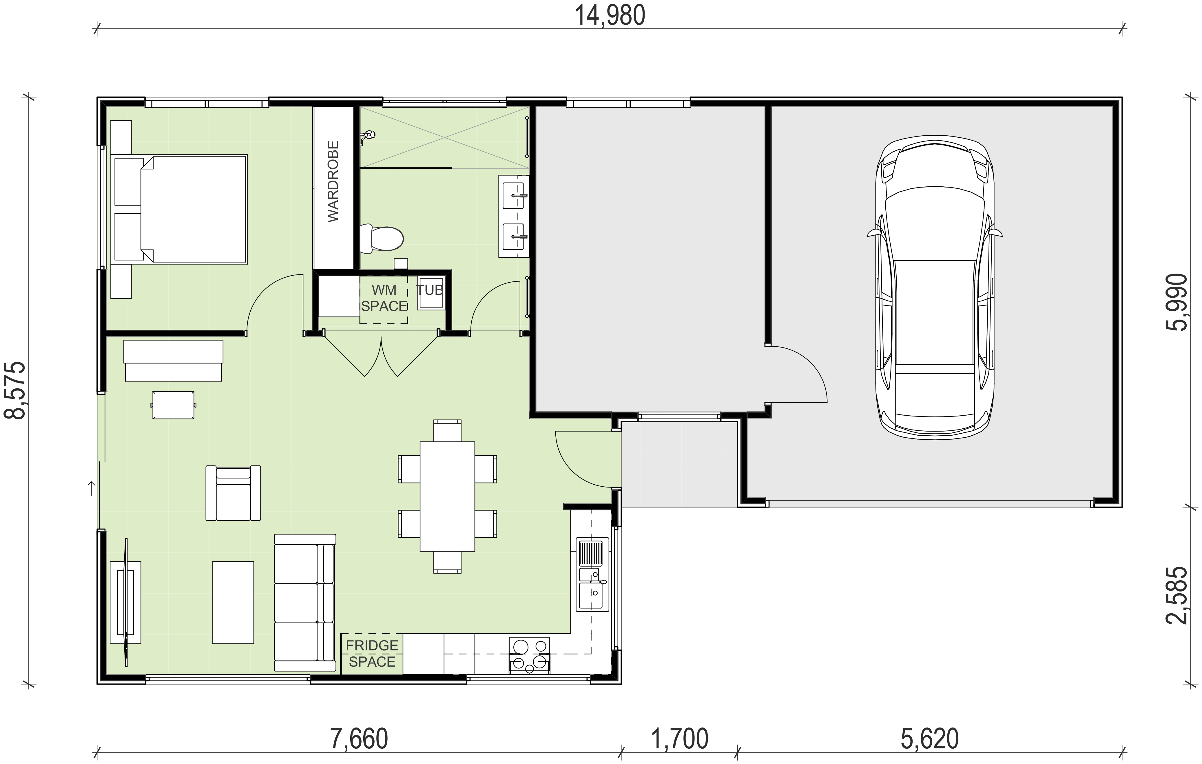 granny flat floor plan design 14980 x 8575
