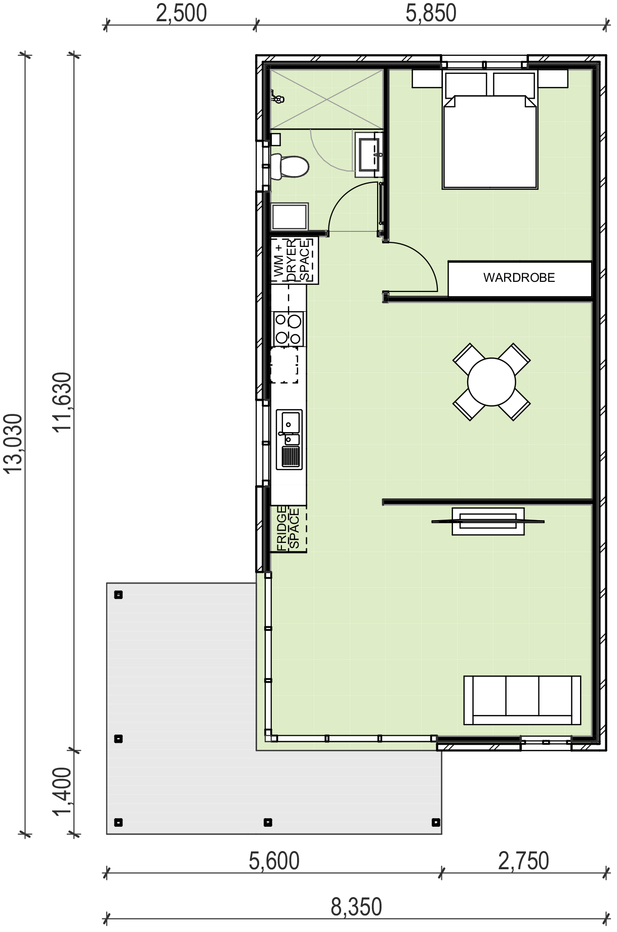 1 bedroom granny flat floor plan design
